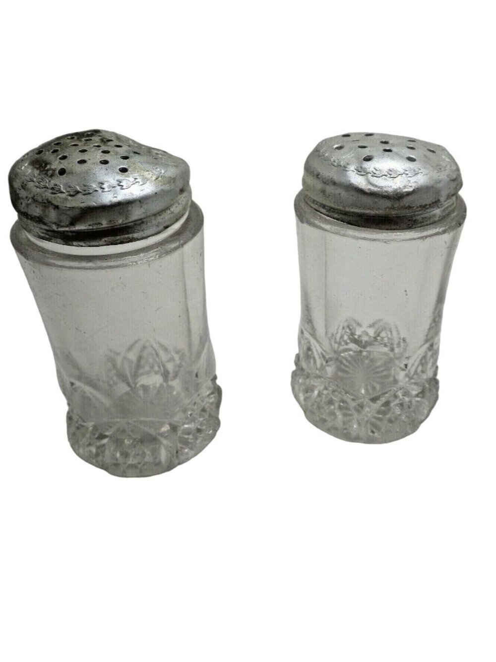 Vintage Salt Pepper Cut Glass Shakers Farmhouse Shabby Elegance
